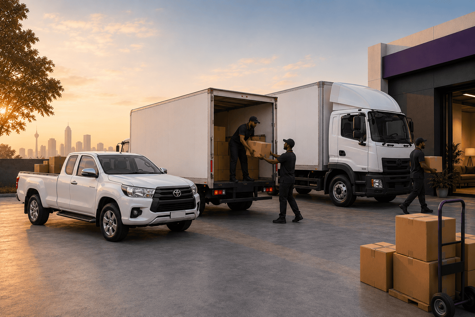 Professional movers carefully packing boxes in a bright, modern home — GoNyuka moving services