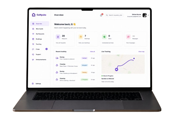 GoNyuka platform dashboard with all features